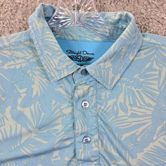 Straight Down Men's Performance Golf Polo Shirt Blue Hawaiian Style Size M - Picture 2 of 10